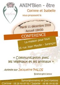 Conférence Communication avec les végétaux et les animaux. Le mardi 11 décembre 2018 à Jurançon. Pyrenees-Atlantiques.  19H30